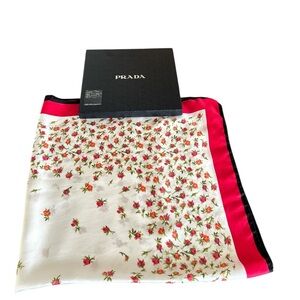 Prada Red,White, Black and PinkFloral Silk Scarf